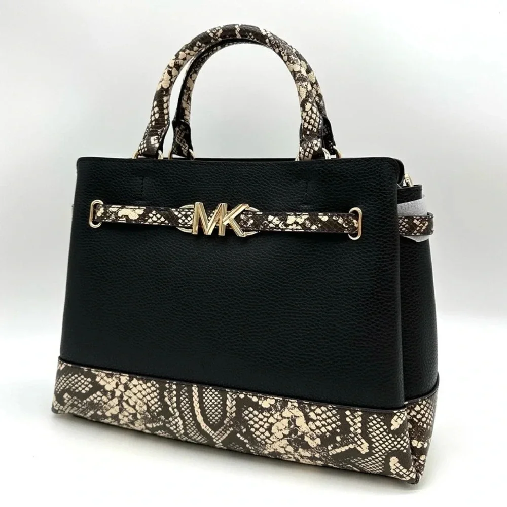 Michael Kors Reed Large Leather Belted Satchel Crossbody Bag Snakeskin - Picture 2 of 13